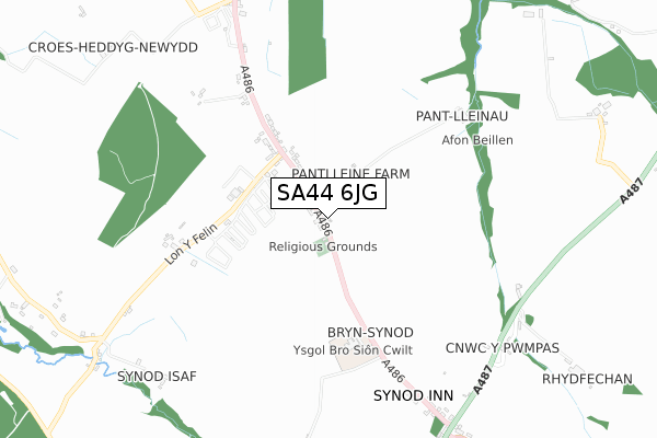 SA44 6JG map - small scale - OS Open Zoomstack (Ordnance Survey)