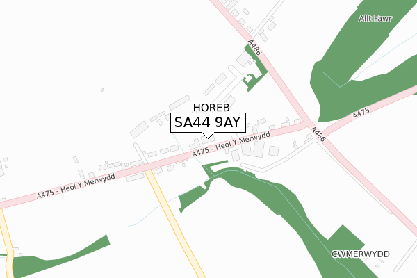 SA44 9AY map - large scale - OS Open Zoomstack (Ordnance Survey)