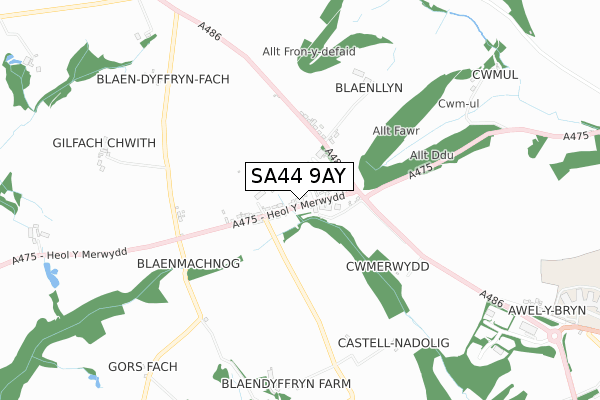 SA44 9AY map - small scale - OS Open Zoomstack (Ordnance Survey)