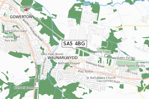 SA5 4BG map - small scale - OS Open Zoomstack (Ordnance Survey)