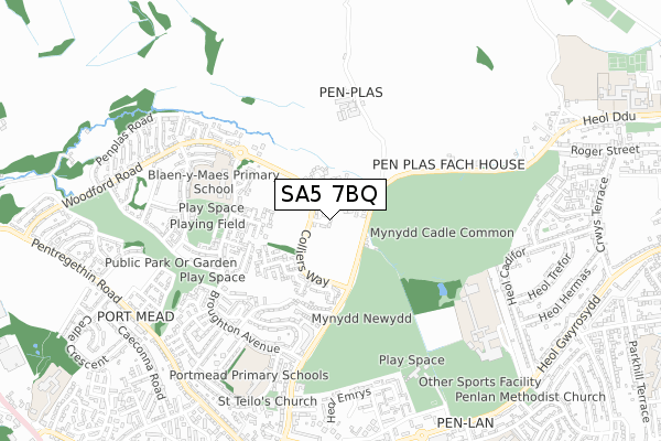 SA5 7BQ map - small scale - OS Open Zoomstack (Ordnance Survey)