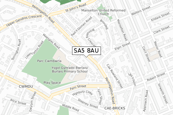 SA5 8AU map - large scale - OS Open Zoomstack (Ordnance Survey)