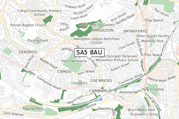 SA5 8AU map - small scale - OS Open Zoomstack (Ordnance Survey)