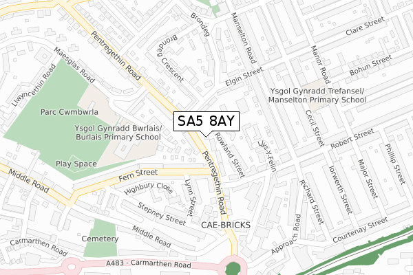 SA5 8AY map - large scale - OS Open Zoomstack (Ordnance Survey)