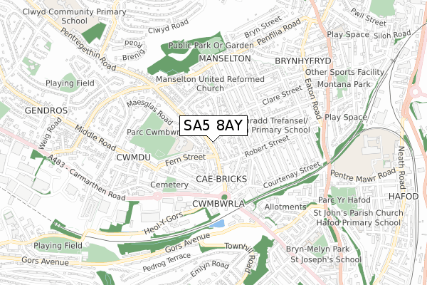 SA5 8AY map - small scale - OS Open Zoomstack (Ordnance Survey)