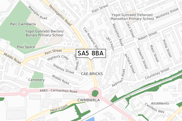 SA5 8BA map - large scale - OS Open Zoomstack (Ordnance Survey)