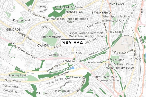 SA5 8BA map - small scale - OS Open Zoomstack (Ordnance Survey)