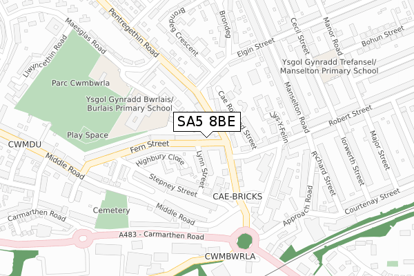 SA5 8BE map - large scale - OS Open Zoomstack (Ordnance Survey)