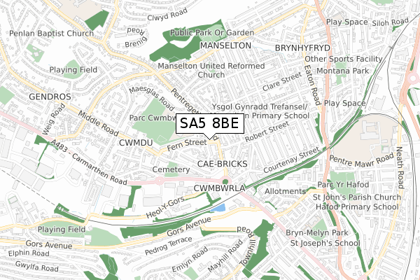 SA5 8BE map - small scale - OS Open Zoomstack (Ordnance Survey)