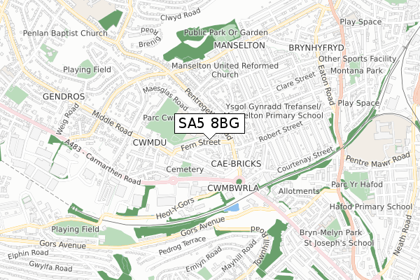 SA5 8BG map - small scale - OS Open Zoomstack (Ordnance Survey)