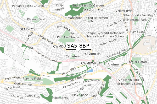 SA5 8BP map - small scale - OS Open Zoomstack (Ordnance Survey)