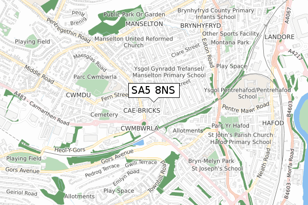 SA5 8NS map - small scale - OS Open Zoomstack (Ordnance Survey)