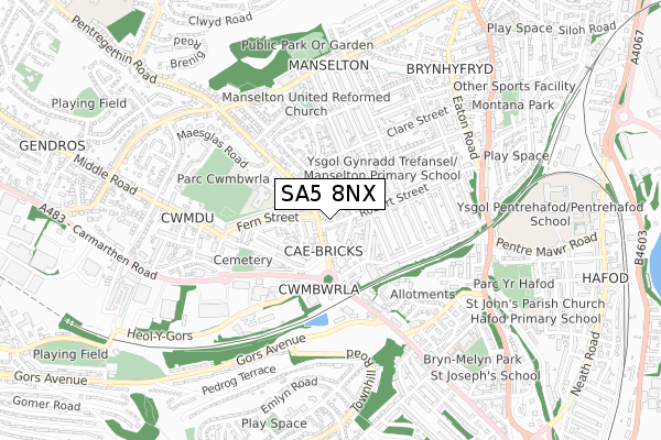 SA5 8NX map - small scale - OS Open Zoomstack (Ordnance Survey)