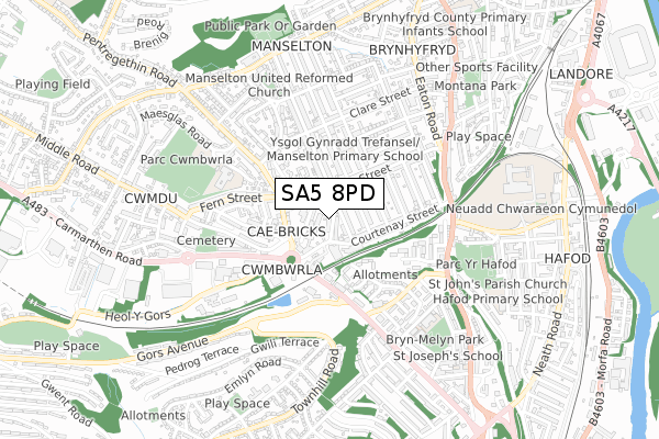 SA5 8PD map - small scale - OS Open Zoomstack (Ordnance Survey)