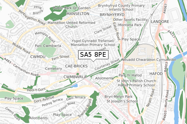 SA5 8PE map - small scale - OS Open Zoomstack (Ordnance Survey)