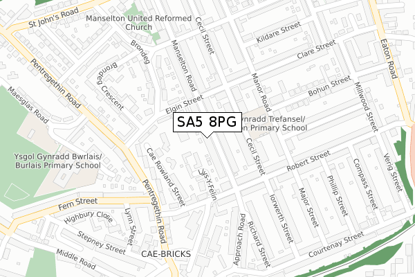 SA5 8PG map - large scale - OS Open Zoomstack (Ordnance Survey)