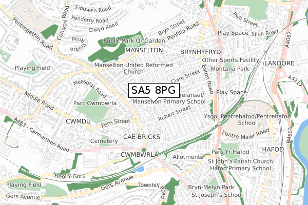 SA5 8PG map - small scale - OS Open Zoomstack (Ordnance Survey)