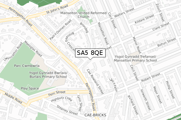 SA5 8QE map - large scale - OS Open Zoomstack (Ordnance Survey)