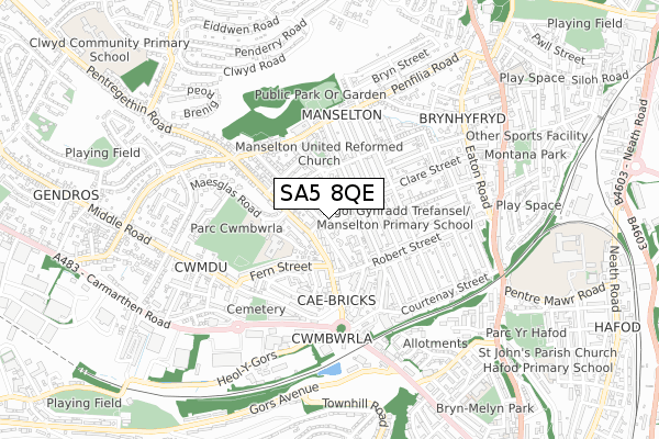 SA5 8QE map - small scale - OS Open Zoomstack (Ordnance Survey)