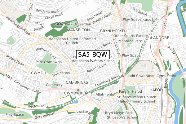 SA5 8QW map - small scale - OS Open Zoomstack (Ordnance Survey)