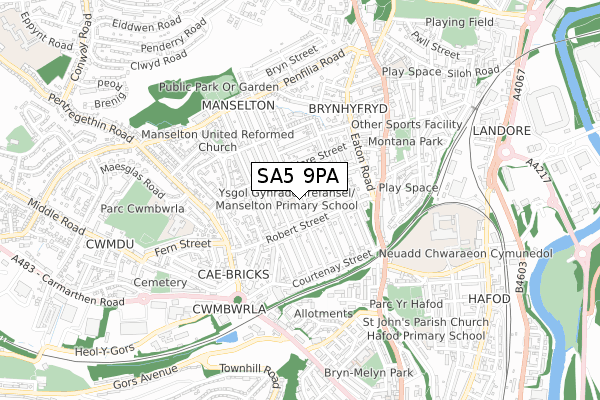 SA5 9PA map - small scale - OS Open Zoomstack (Ordnance Survey)