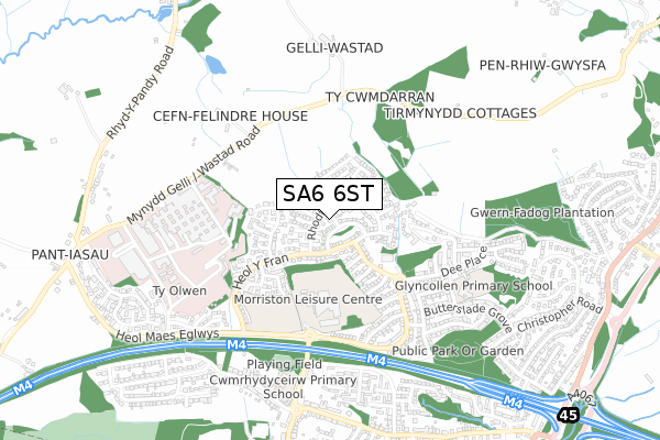 SA6 6ST map - small scale - OS Open Zoomstack (Ordnance Survey)