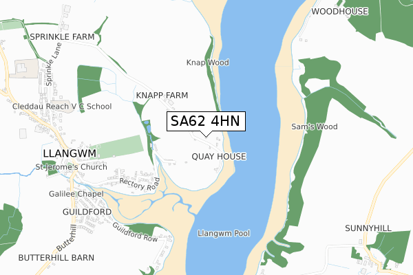 SA62 4HN map - small scale - OS Open Zoomstack (Ordnance Survey)