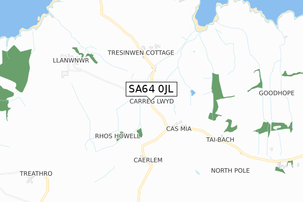 SA64 0JL map - small scale - OS Open Zoomstack (Ordnance Survey)