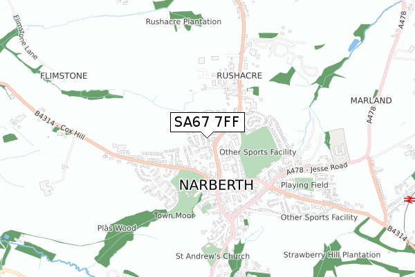 SA67 7FF map - small scale - OS Open Zoomstack (Ordnance Survey)