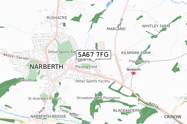 SA67 7FG map - small scale - OS Open Zoomstack (Ordnance Survey)