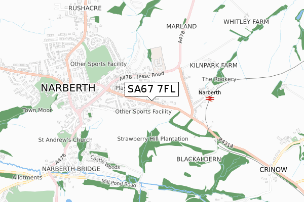 SA67 7FL map - small scale - OS Open Zoomstack (Ordnance Survey)