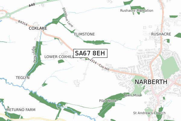 SA67 8EH map - small scale - OS Open Zoomstack (Ordnance Survey)