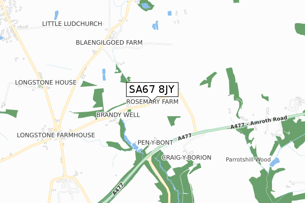 SA67 8JY map - small scale - OS Open Zoomstack (Ordnance Survey)