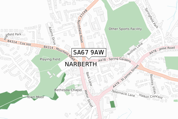 SA67 9AW map - large scale - OS Open Zoomstack (Ordnance Survey)