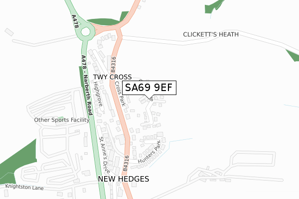 SA69 9EF map - large scale - OS Open Zoomstack (Ordnance Survey)