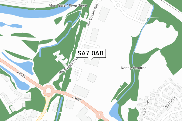 SA7 0AB map - large scale - OS Open Zoomstack (Ordnance Survey)