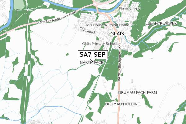 SA7 9EP map - small scale - OS Open Zoomstack (Ordnance Survey)