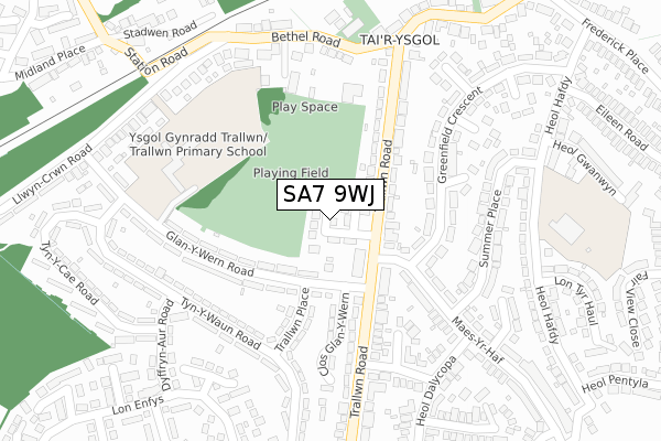 SA7 9WJ map - large scale - OS Open Zoomstack (Ordnance Survey)