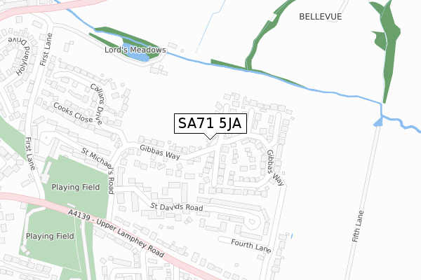 SA71 5JA map - large scale - OS Open Zoomstack (Ordnance Survey)