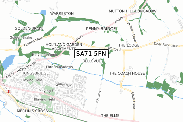 SA71 5PN map - small scale - OS Open Zoomstack (Ordnance Survey)