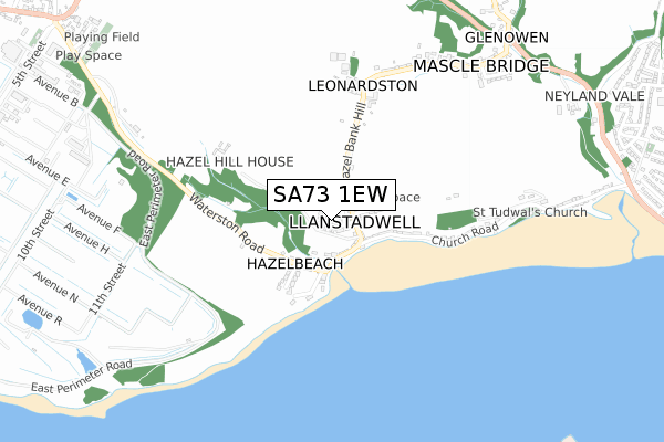 SA73 1EW map - small scale - OS Open Zoomstack (Ordnance Survey)