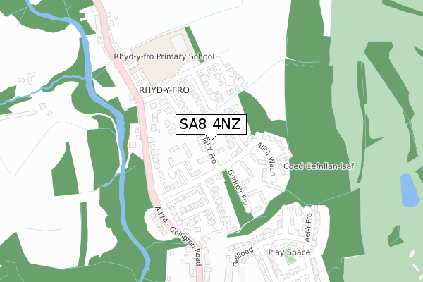 SA8 4NZ map - large scale - OS Open Zoomstack (Ordnance Survey)