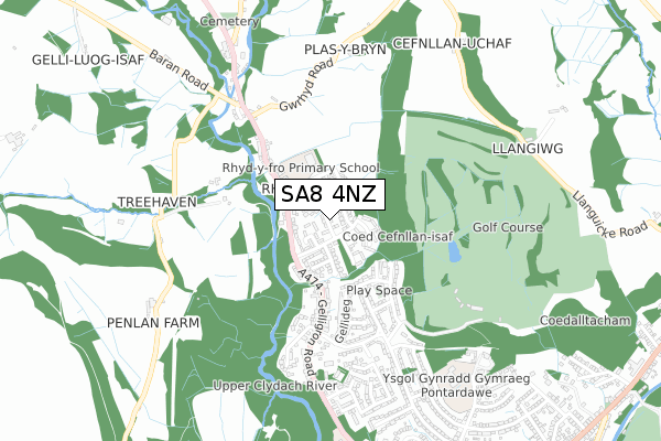 SA8 4NZ map - small scale - OS Open Zoomstack (Ordnance Survey)