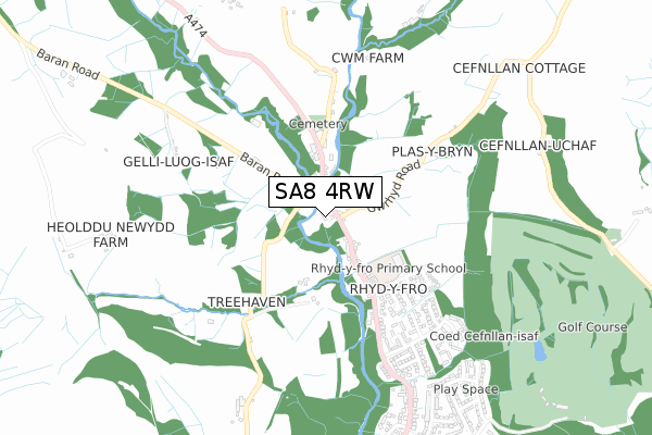 SA8 4RW map - small scale - OS Open Zoomstack (Ordnance Survey)