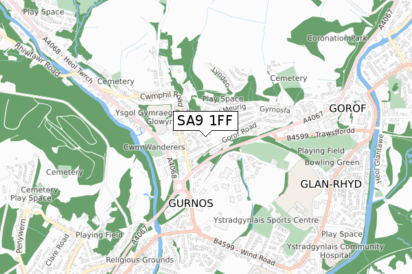 SA9 1FF map - small scale - OS Open Zoomstack (Ordnance Survey)