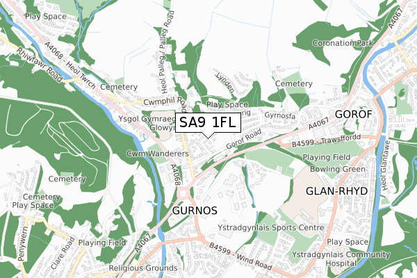 SA9 1FL map - small scale - OS Open Zoomstack (Ordnance Survey)