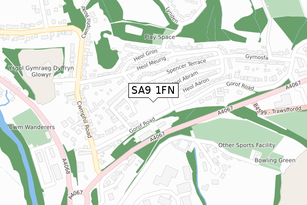 SA9 1FN map - large scale - OS Open Zoomstack (Ordnance Survey)