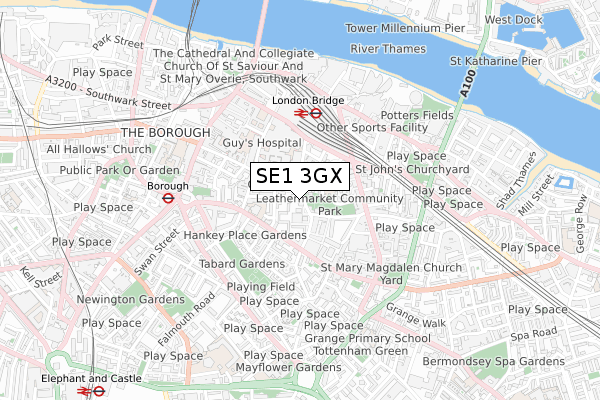 SE1 3GX map - small scale - OS Open Zoomstack (Ordnance Survey)