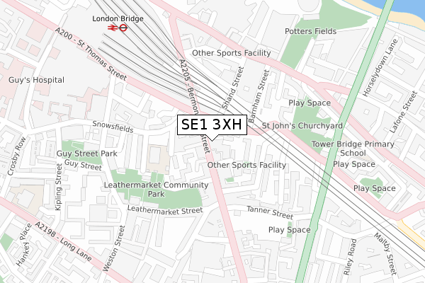 SE1 3XH map - large scale - OS Open Zoomstack (Ordnance Survey)