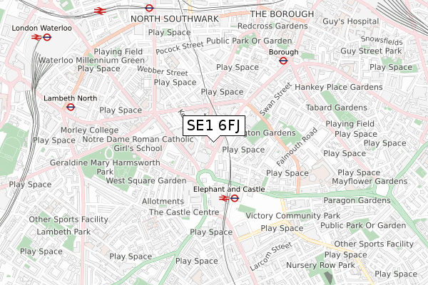 SE1 6FJ map - small scale - OS Open Zoomstack (Ordnance Survey)